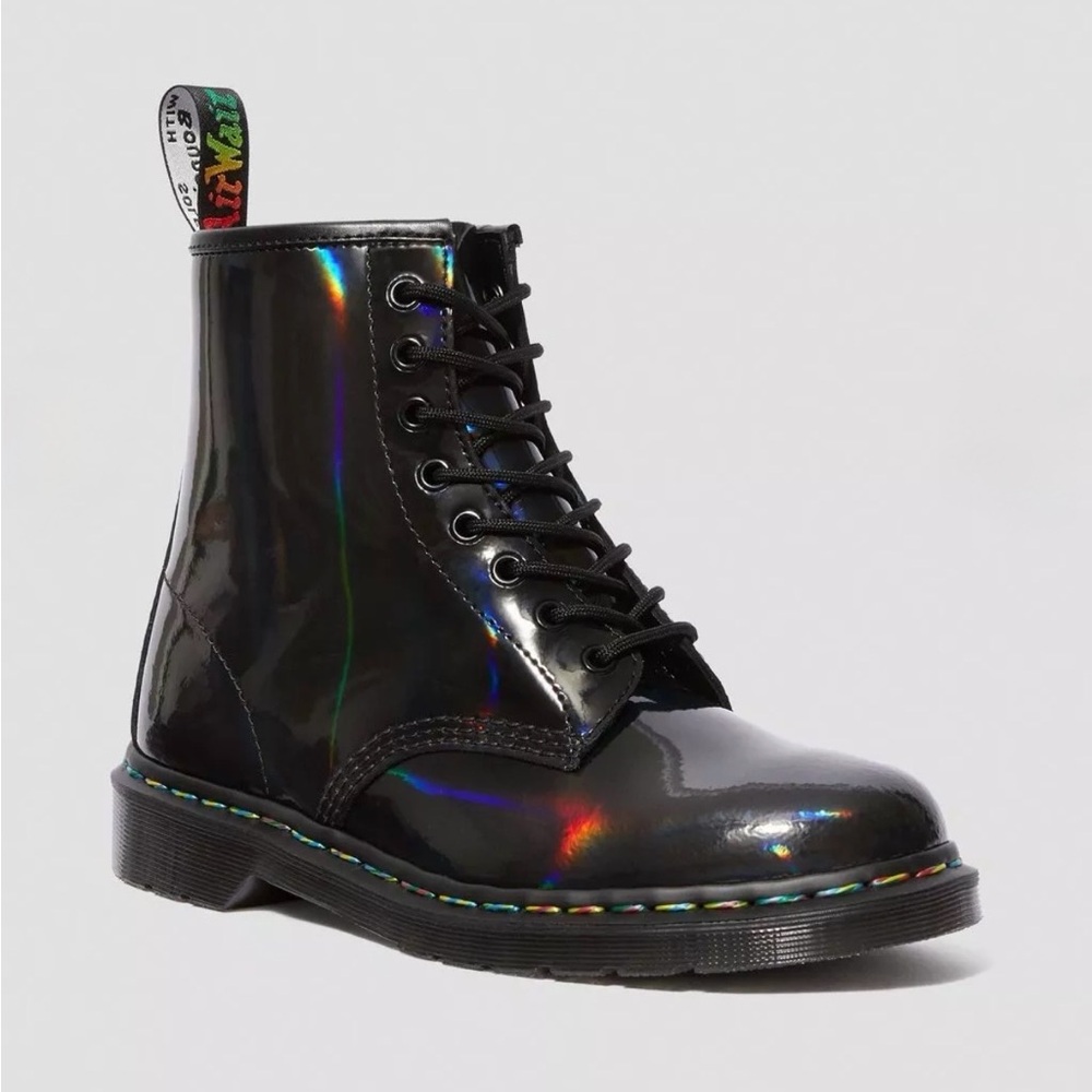 Dr. Martins 1460 Rainbow Patent Boots, Size 5, Holographic Lace-Up